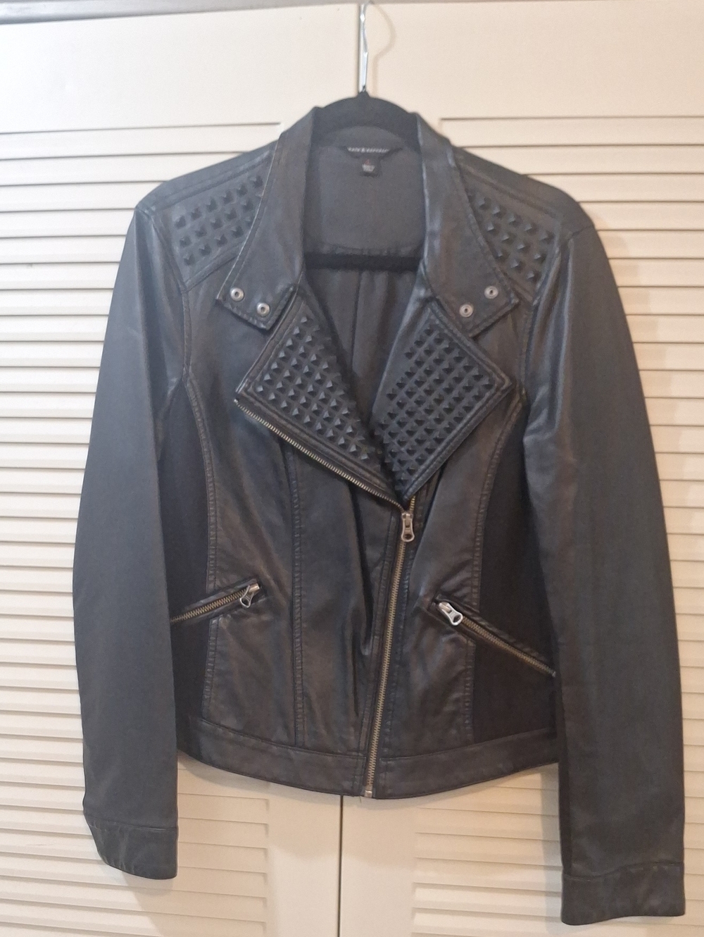Rock & Republic Black Studded Faux Leather Moto Jacket
